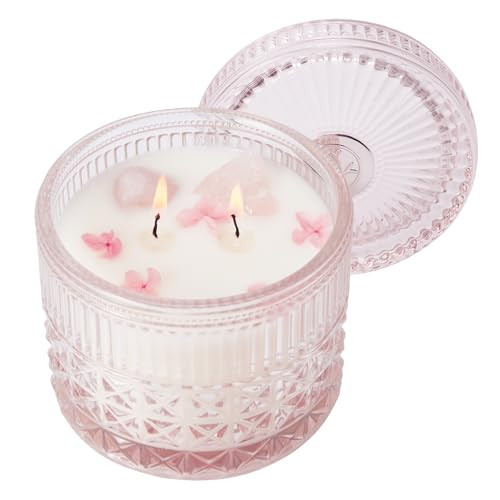 Chloefu LAN Pink Crystal Candles Champagne Bubbles Candle for Home Scented, Non-Toxic, Unique Meditation Spiritual Gifts, 14 oz, Valentines Day Gifts for Her Mom Friends Wife Sister Stocking Stuffers | Amazon (US)