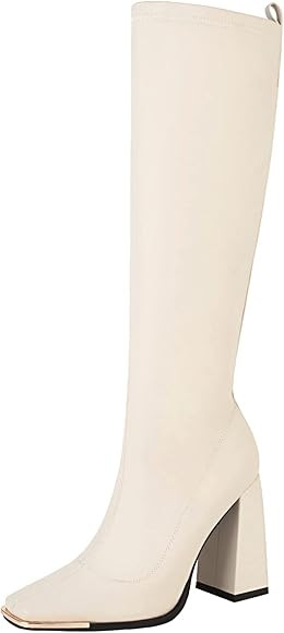 vivianly Women's Knee High Boots Mid Chunky Heel Fashion Long Booties Side Zipper Boots | Amazon (US)