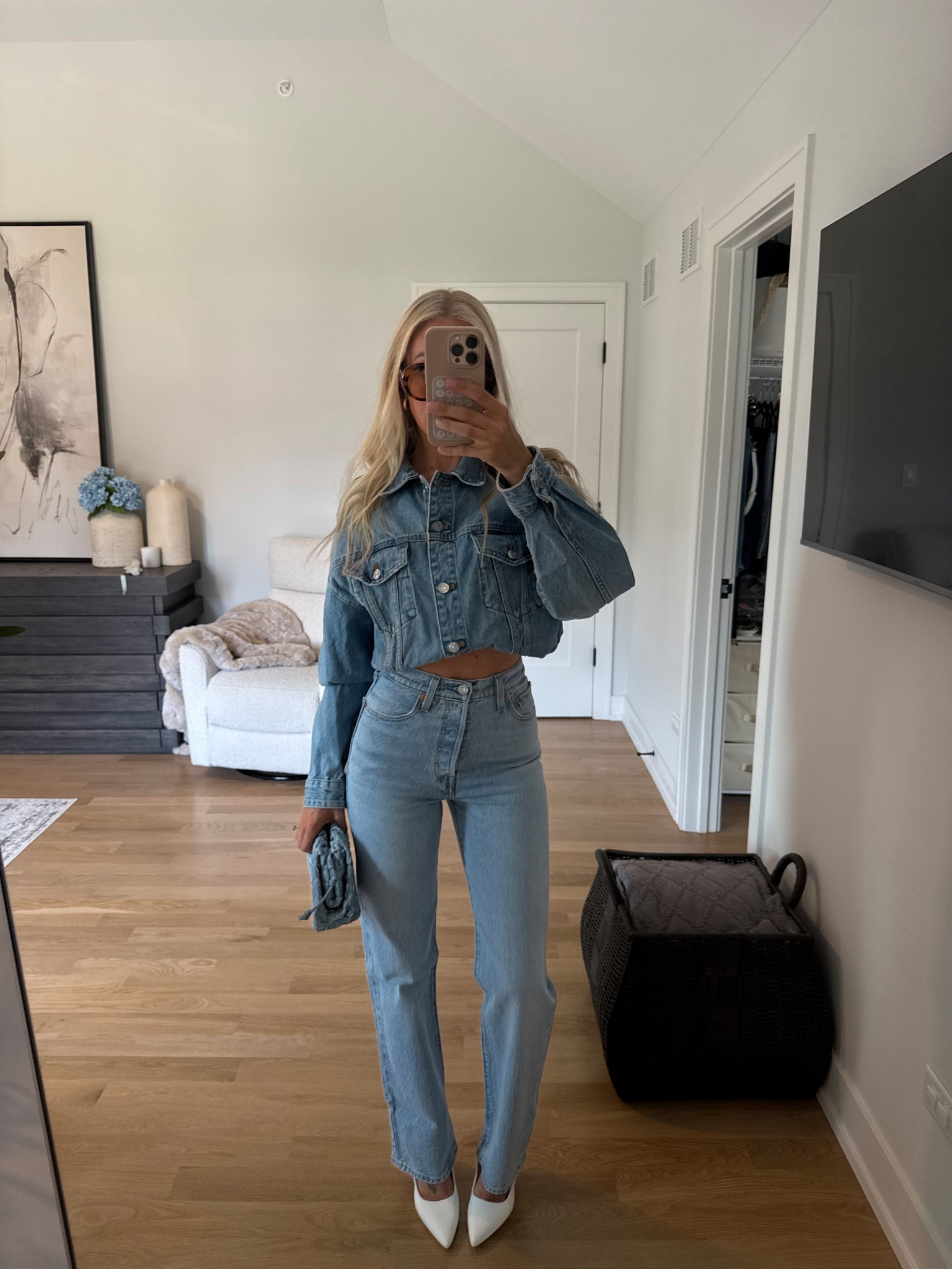 Denim - Levi’s 
Jacket - old Zara
Bag/heels/sunglasses - Amazon

#LTKU #LTKFindsUnder100 #LTKShoeCrush