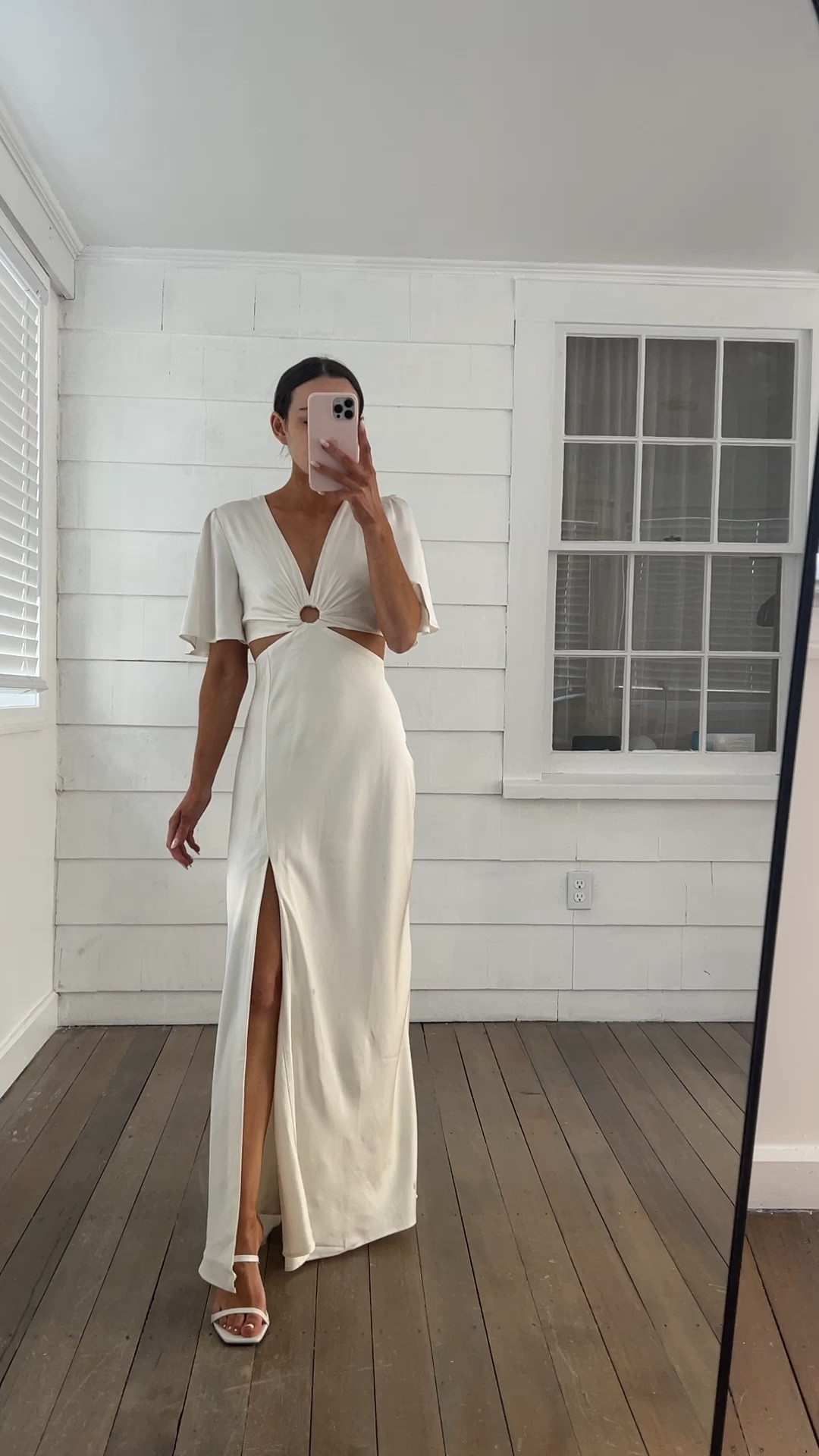 White bridal dress! Wearing xs petite but runs big could size down a size 