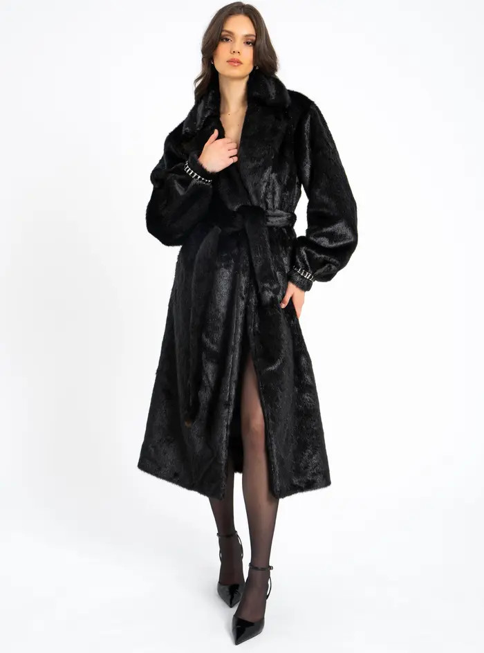 Miss Circle Yahia Vegan Longline Coat with Faux Mink | Nordstrom | Nordstrom