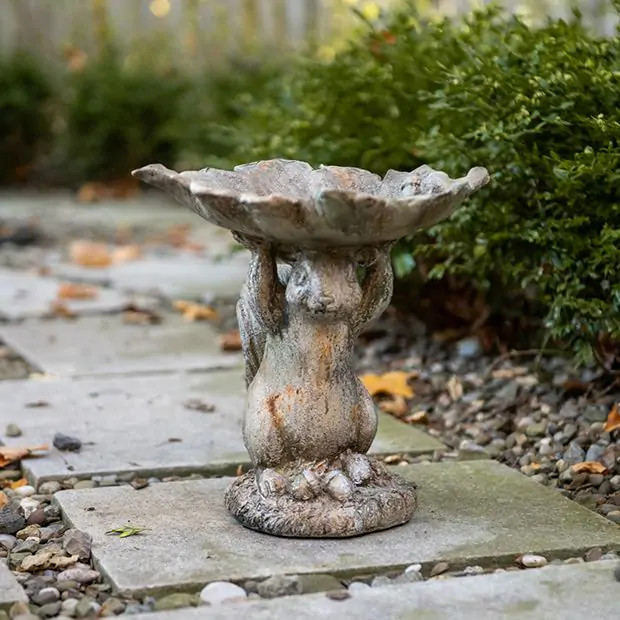 Playful Squirrel Rustic Bird Bath | Antique Farm House