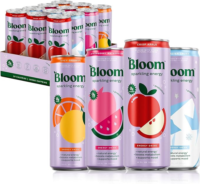 Bloom Nutrition Sparkling Energy Drink - Apple Crisp / Glacier Crush Variety Pack - Natural Caffe... | Amazon (US)