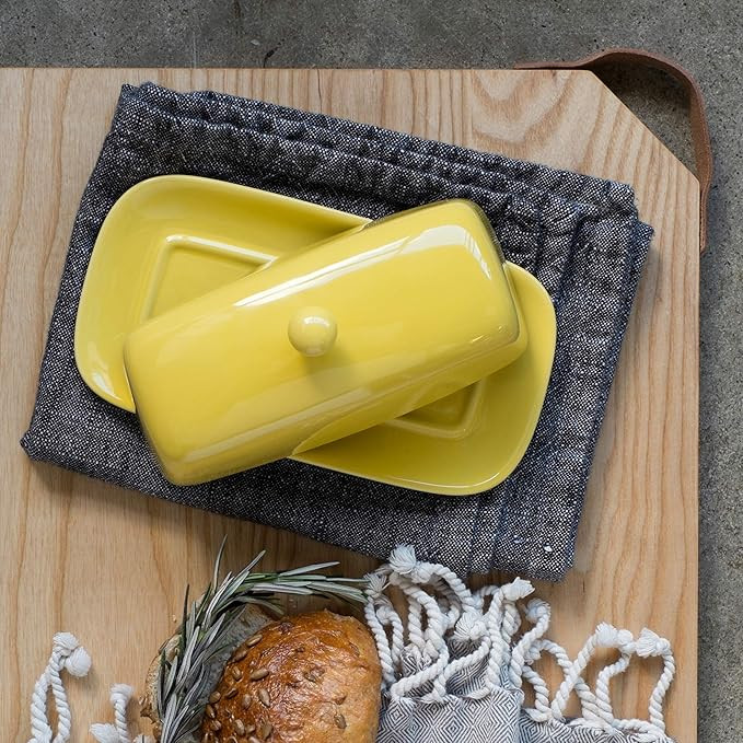 Now Designs Stoneware Rectangle Butter Dish with Lid, Lemon Yellow 4.5 x 8 in | Amazon (US)