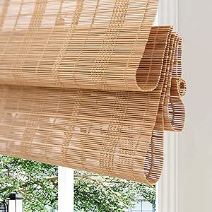 Cordless Bamboo Roman Shades, Custom Woven Wood Shades, Lined Blackout Bamboo Blinds, Light Filte... | Amazon (US)