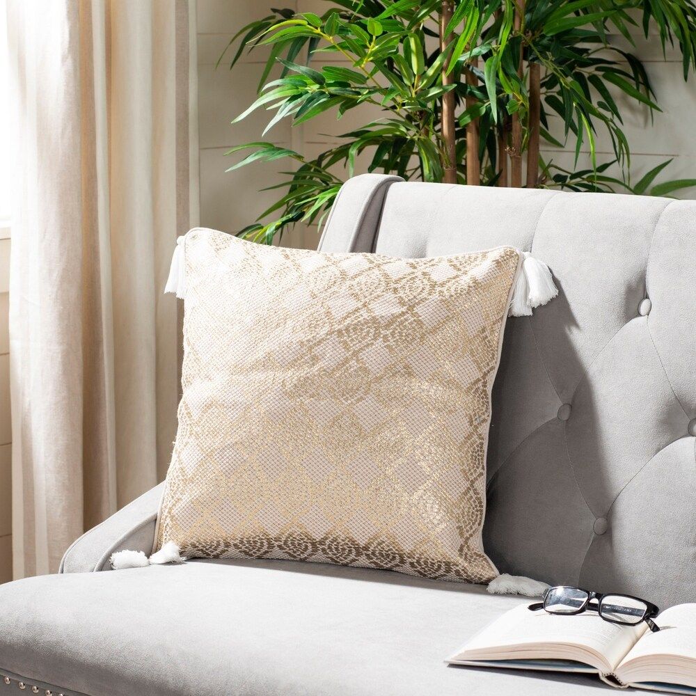 Safavieh 18" Lanton Pillow (Gold/White) | Bed Bath & Beyond