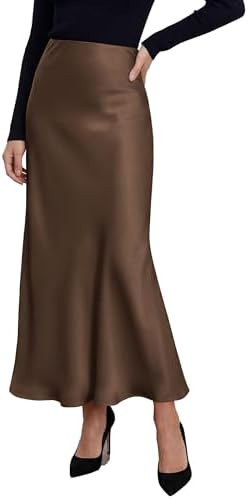 PRETTYGARDEN Women's Silk Satin Maxi Skirts Fall Clothes | Amazon (US)