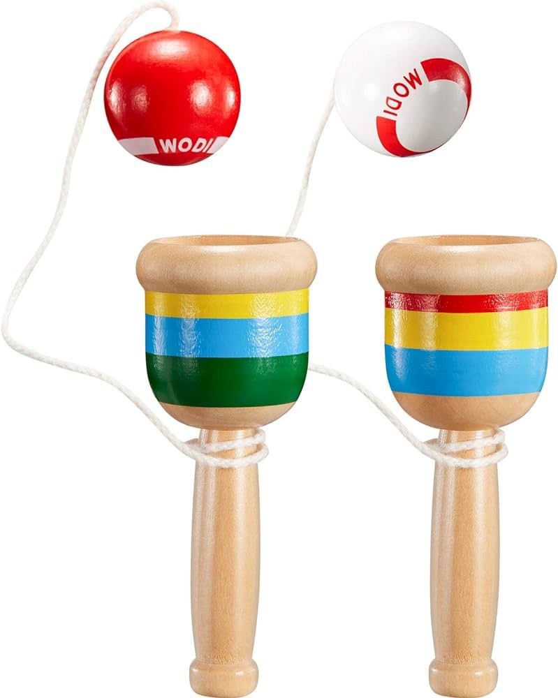 TOODOO 2 Pieces Jacks Game with Ball Paddle Ball with String Cup and Ball Game Mini Wood Catch Ba... | Amazon (US)