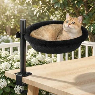 Cat Desk Bed with Heavy Duty Steel Clamp for Various Desktops, Machine Washable Reversible Cat Bed for Large & Kitten, 360° Rotating Height Adjustable | Wayfair North America