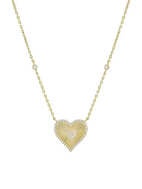 By Adina Eden Double Heart 14K Gold-Plate & Crystal Ridged Necklace | Saks Fifth Avenue