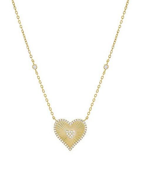 By Adina Eden Double Heart 14K Gold-Plate & Crystal Ridged Necklace | Saks Fifth Avenue