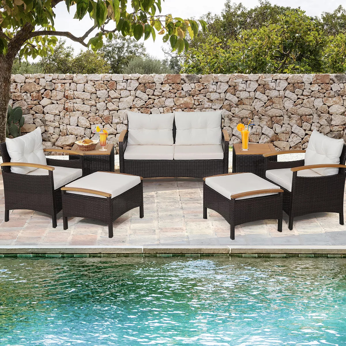 Costway 7PCS Patio Rattan Furniture Set Cushion Armrest Loveseat Ottoman Table | Target