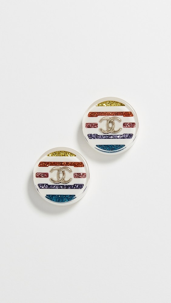 Chanel Multi Acrylic CC Button Earrings | Shopbop