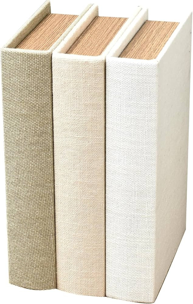 Modern Linen and Wood Decorative Faux Book Boxes Set of 3,10", Taupe,Beige,Off White | Amazon (US)