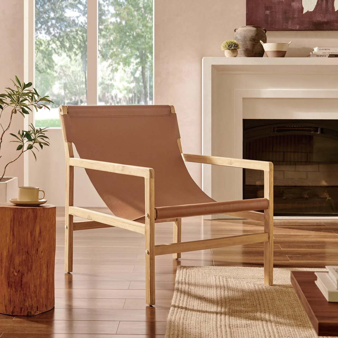 Modway Orín Leather Sling Chair in Chestnut Tan by Modway | Walmart (US)