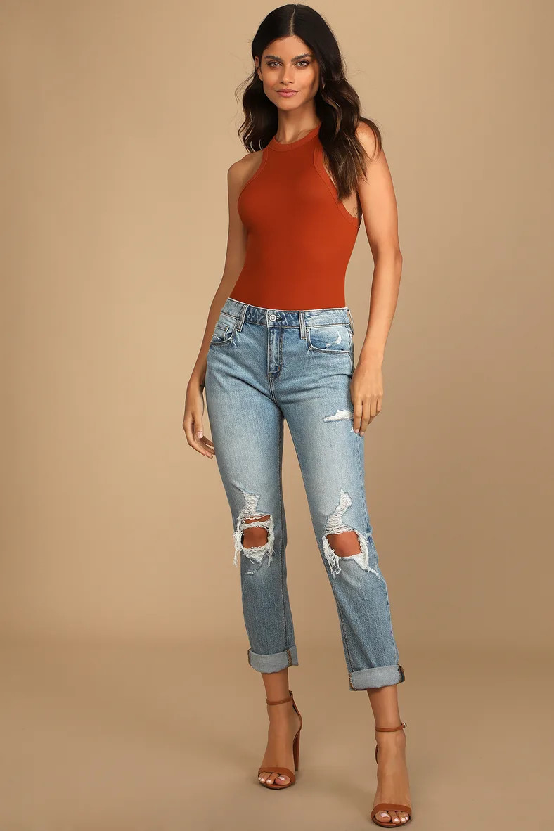 Frankie Light Wash Distressed Mid-Rise Girlfriend Jeans | Lulus (US)