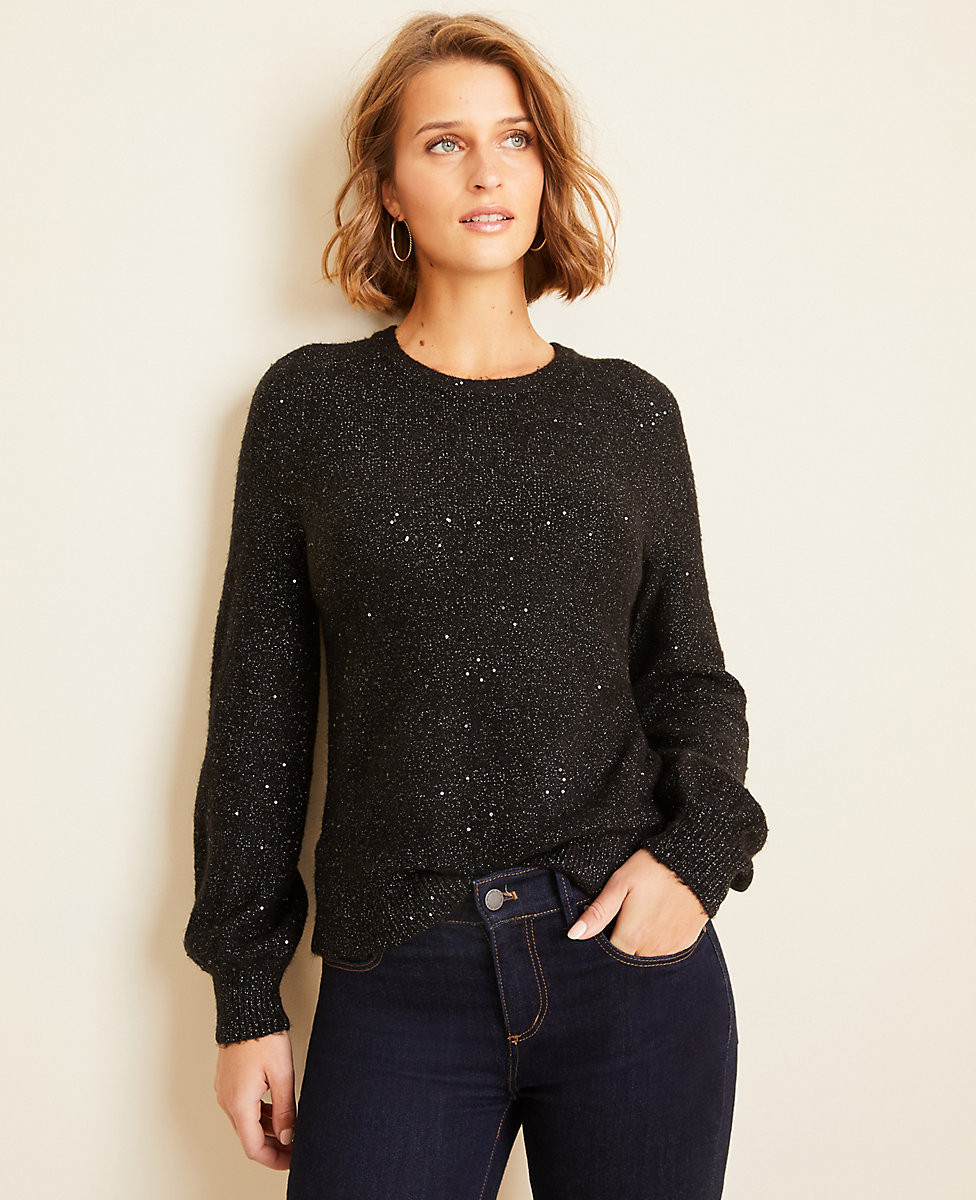 Sequin Balloon Sleeve Sweater | Ann Taylor | Ann Taylor (US)