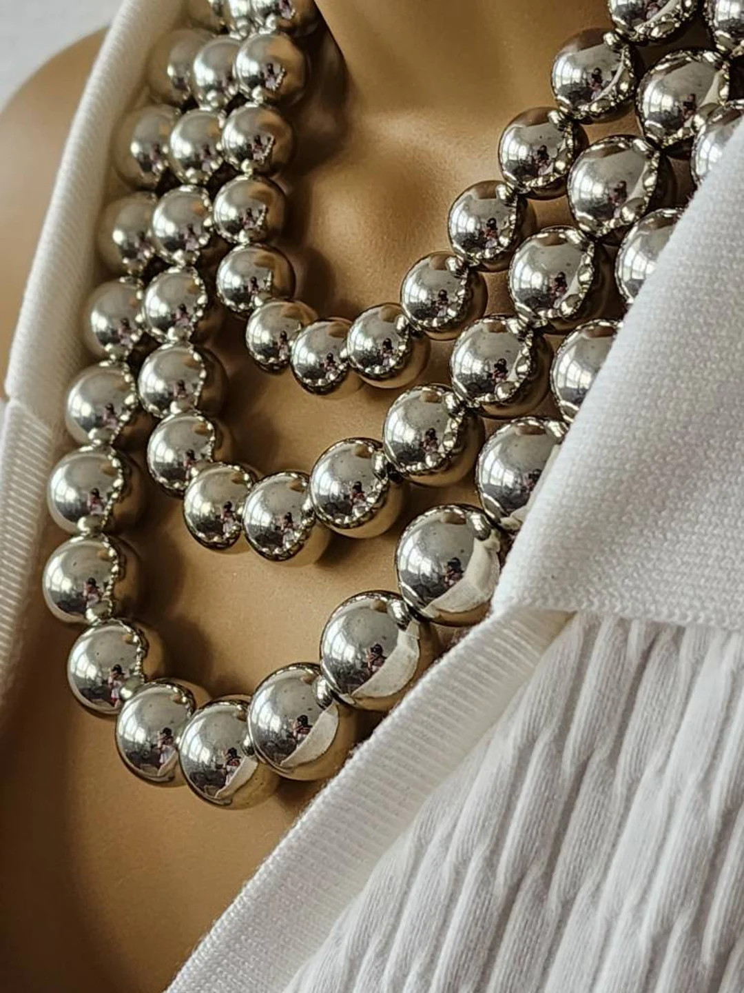 Silver Plated Vintage Silicone Ball Beaded Necklace , Silver Plated Necklace ,perfect Gift for Mo... | Etsy (US)