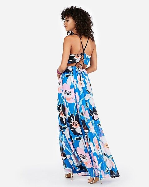 strappy lace-up cut-out maxi dress | Express