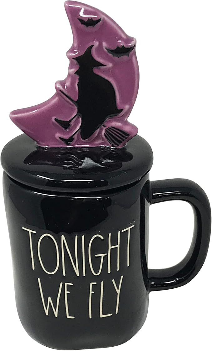 Rae Dunn Ceramic Halloween Mug with Decorative Lid | Tonight We Fly | Black/Purple | Amazon (US)