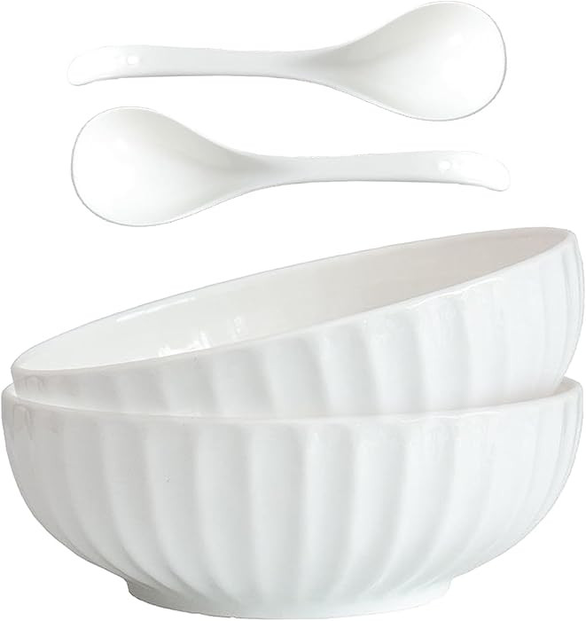 4 Quarts 2 Pcs Extra Large White Serving Bowls with Free Spoons, 12 inch Oversized Big Salad Bowl... | Amazon (US)