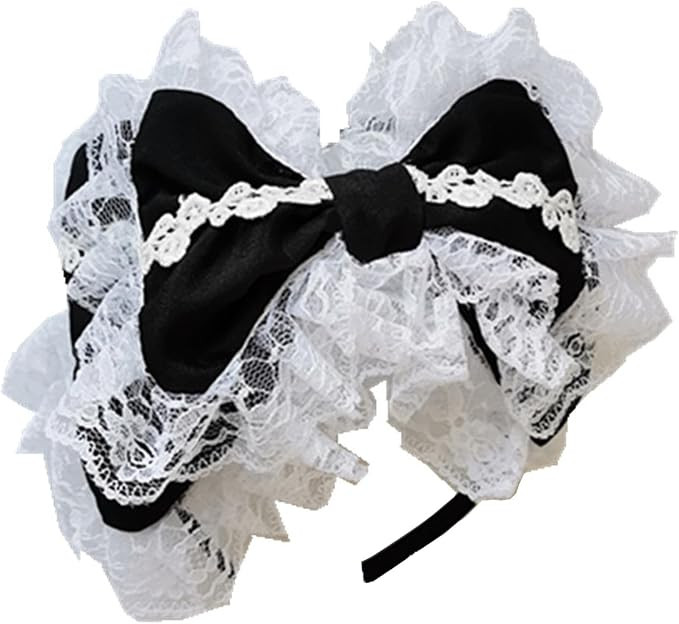 Lolita Lace Headband Black Pink Bow Gothic Cosplay Hair Accessory Adult Costume | Amazon (US)