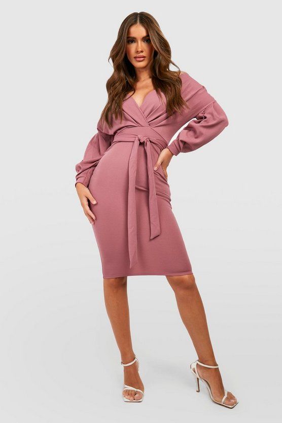 Off the Shoulder Wrap Midi Dress | Boohoo.com (US & CA)