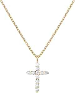PAVOI 14K Gold Plated Cross Pendant Necklace for Women | Womens Small Cubic Zirconia Cross Faith ... | Amazon (US)