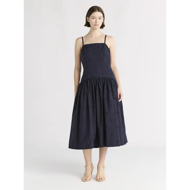 Free Assembly Women's and Women's Plus Sleeveless Cotton Eyelet Midi Dress, Sizes XS-4X | Walmart (US)