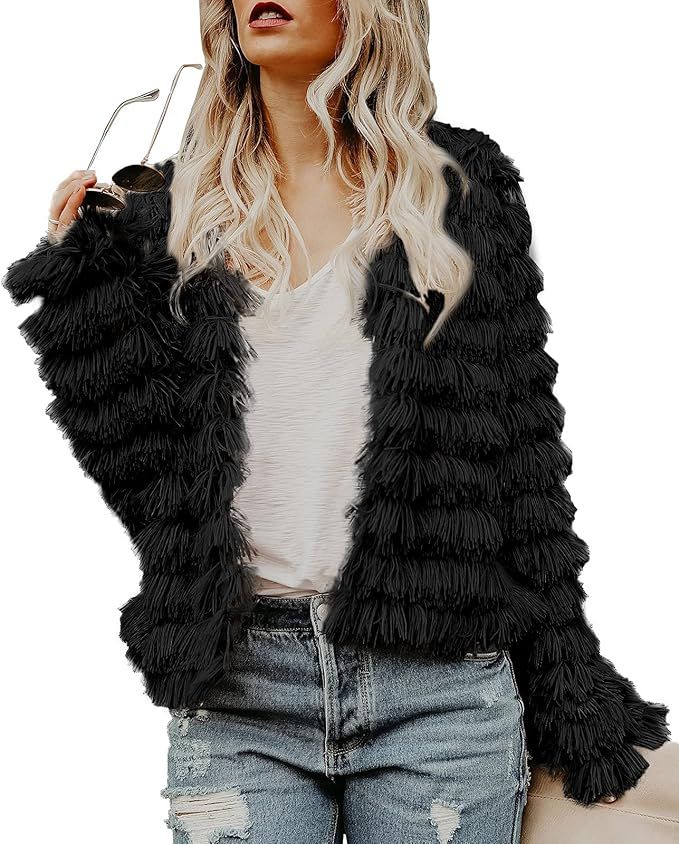Inorin Womens Fall Open Front Cardigan Faux Fur Coat Vintage Parka Shaggy Jacket Warm Coat Tops | Amazon (US)