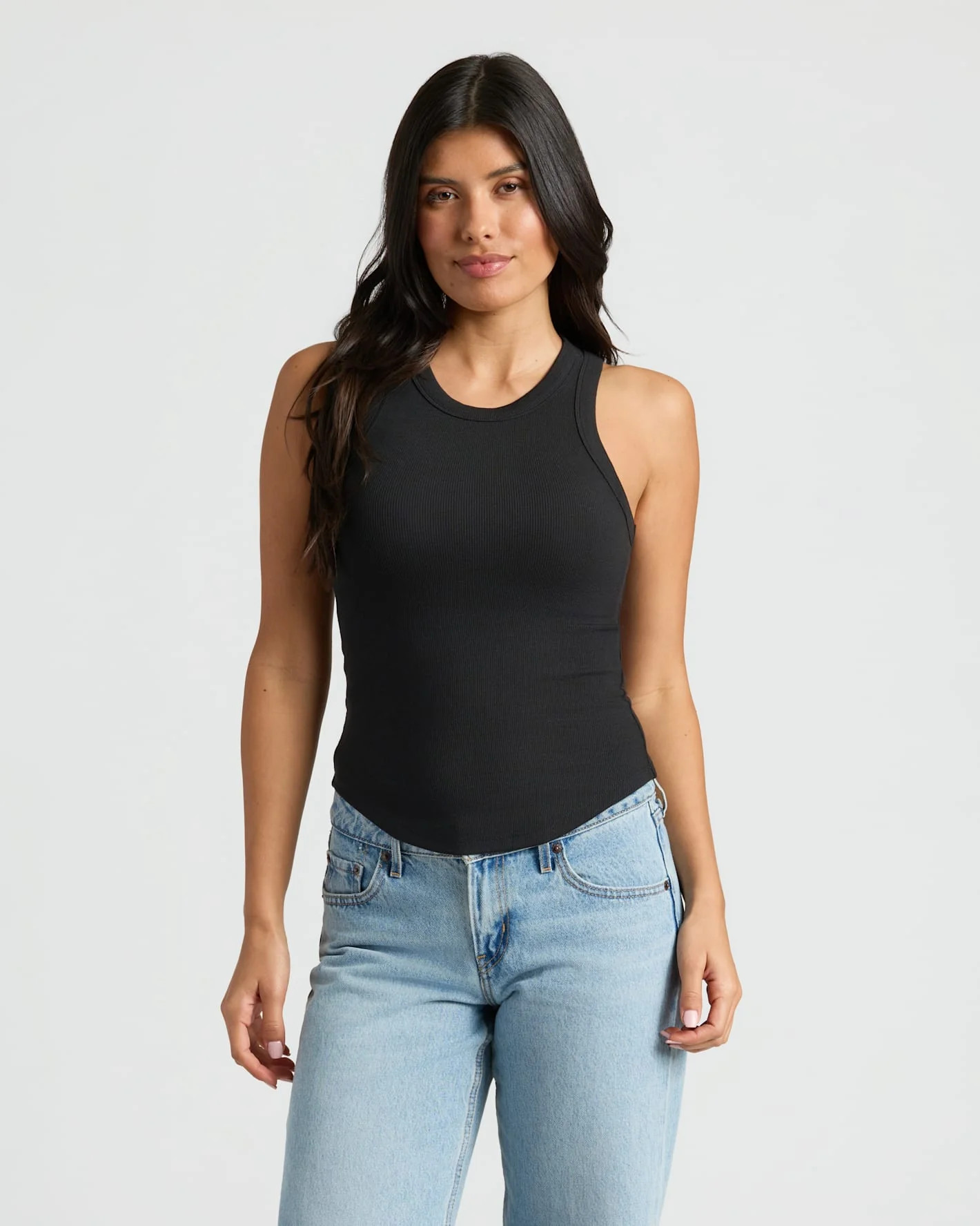 Womens Black Ribbed High Neck Tank | True Classic