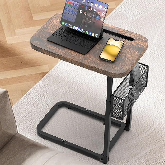 Fashion TV Tray Table with Large Tabletop, Adjustable Sofa Table with Storage Baskets, Strong Met... | Amazon (US)