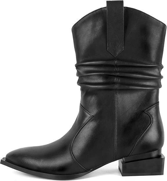 Kiafuo Women's Modern Western Cowboy Folds Distressed Boot With Pull-Up Tabs Crocodile Pattern Sq... | Amazon (US)