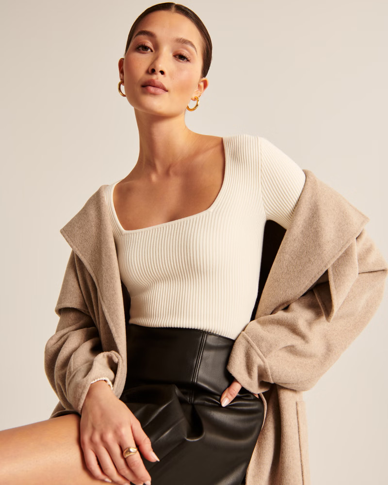 Women's Long Sleeve Ottoman Squareneck Top | Women's Tops | Abercrombie.com | Abercrombie & Fitch (US)