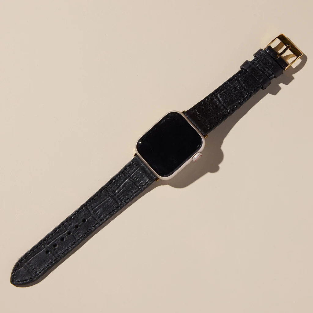 Black Croc Apple Watch Band | Nickel and Suede