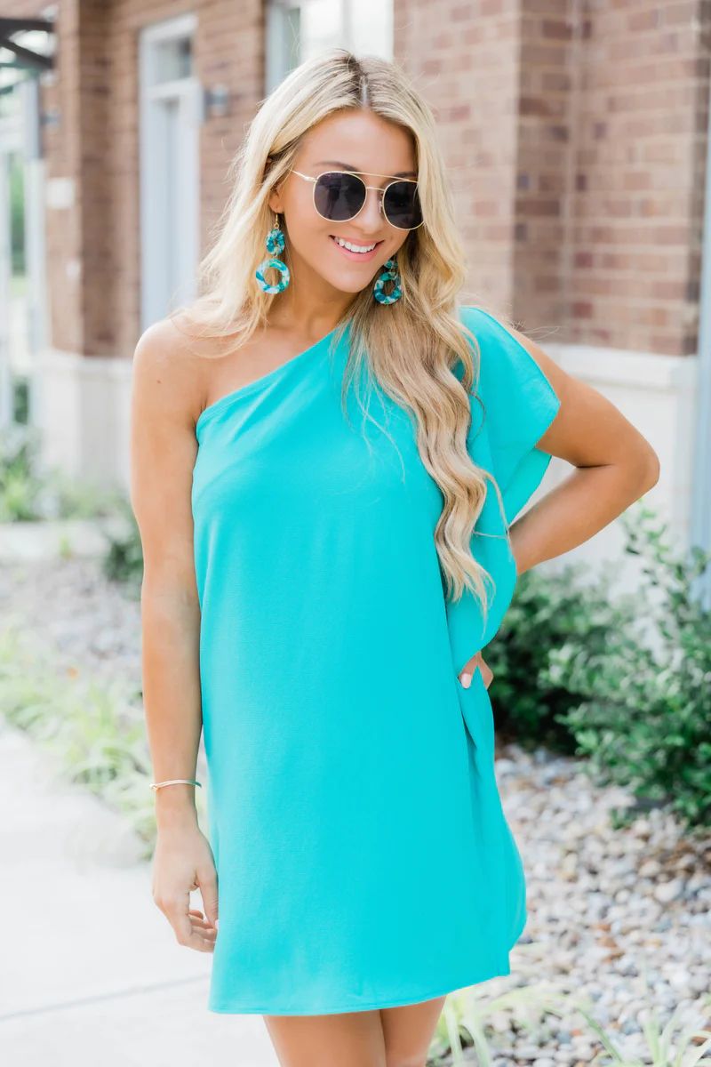 Just Having Fun One Shoulder Dress Mint | The Pink Lily Boutique