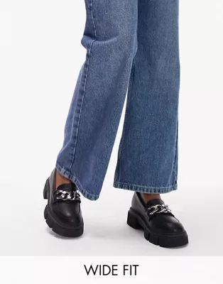 Topshop Wide Fit Lilah chunky loafer with chain detail in black | ASOS (Global)