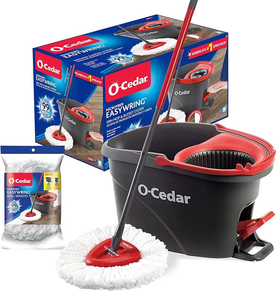 O-Cedar Easywring Microfiber Spin Mop & Bucket Floor Cleaning System with 1 Extra Refill,Red / Gr... | Amazon (US)