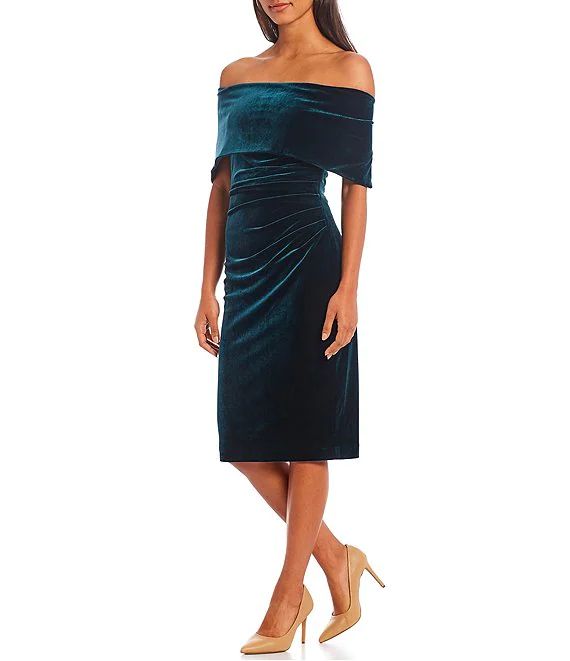 Off-the-Shoulder Short Sleeve Velvet Bodycon Dress | Dillards