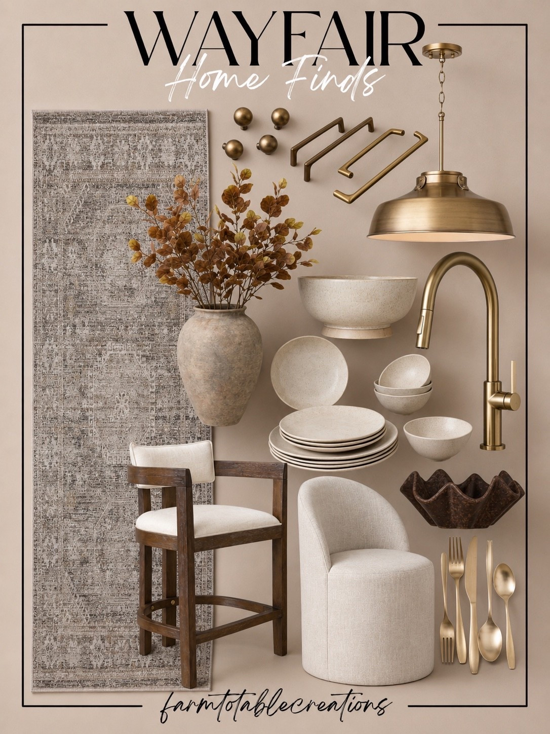 WAYFAIR KITCHEN & DINING FINDS

Follow @farmtotablecreations on Instagram for more home finds and styling inspiration.

Whether you’re updating your kitchen or refreshing your dining space, these timeless Wayfair finds make it easy to create a warm, collected look. From upholstered counter stools and artisan stoneware dinnerware to a vintage-inspired rug, statement pendant lighting, cabinet hardware, a beautiful faucet, and organic decorative accents, these pieces blend together effortlessly for a designer-inspired home.

#WayfairFinds #CounterStools #Stoneware #Dinnerware #ServingBowl #KitchenFaucet #PendantLighting #CabinetHardware #VintageRug #KitchenDecor #DiningRoomDecor #NeutralHome #ModernOrganic #HomeStyling #InteriorDesign

#LTKHome #LTKSaleAlert