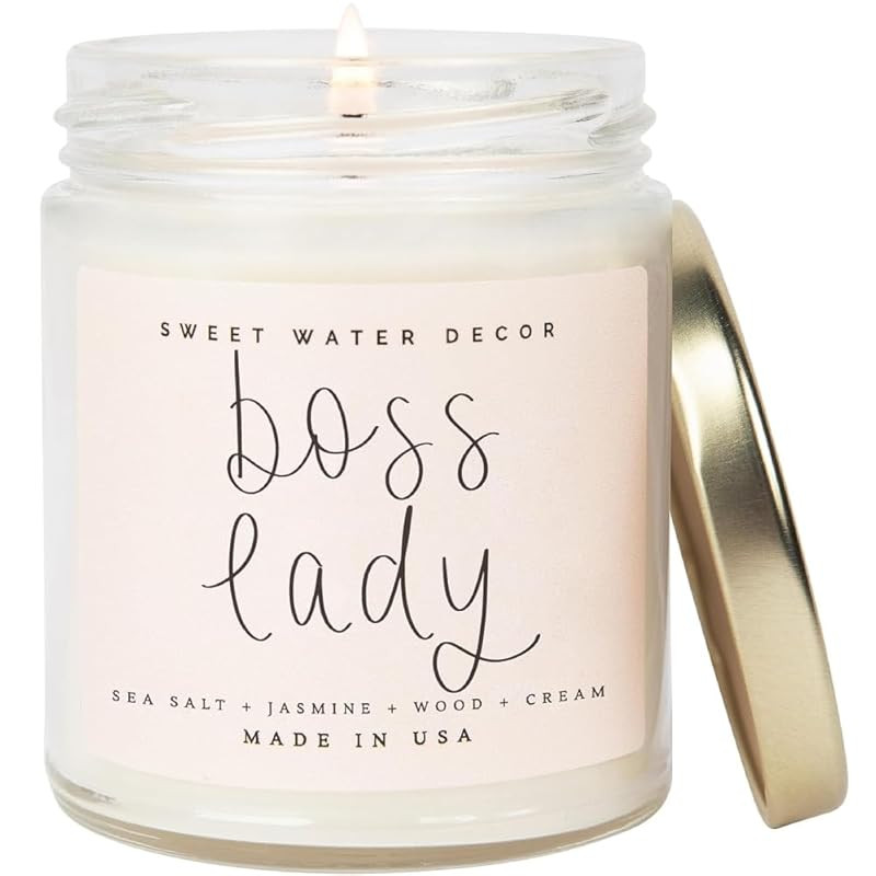 Sweet Water Decor, Boss Lady, Sea Salt, Jasmine, Cream, and Wood Scented Soy Wax Candle for Home ... | Amazon (US)