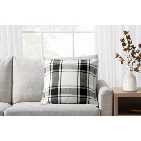 Better Homes and Gardens Reversible Plaid Decorative Pillow, 20" x 20", Black/White | Walmart (US)