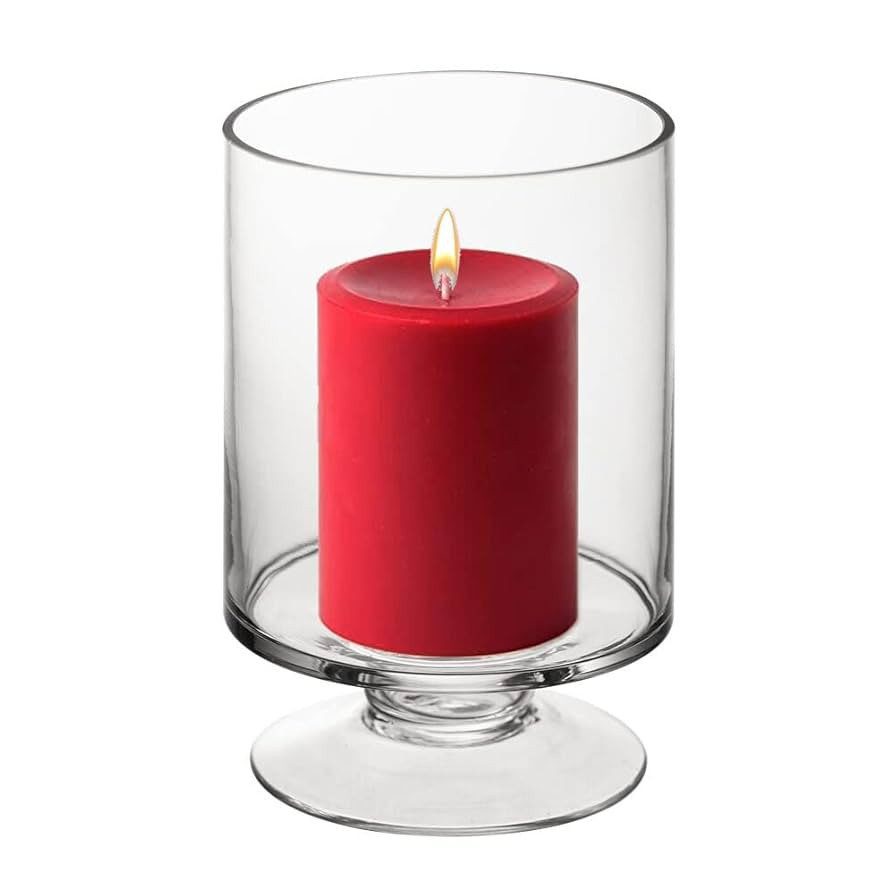 CYS EXCEL Glass Hurricane Pillar Candle Holder (H:6" W:3.75") | Multiple Size Choices Short Stem ... | Amazon (US)