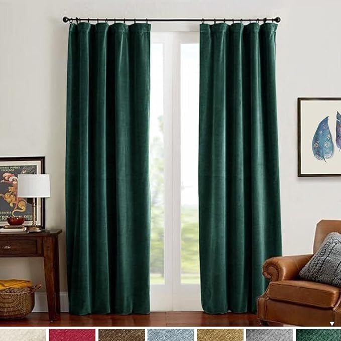 Lazzzy Velvet Curtains Green Room Darkening Curtain Panels Thermal Insulated Super Soft Luxury Da... | Amazon (US)