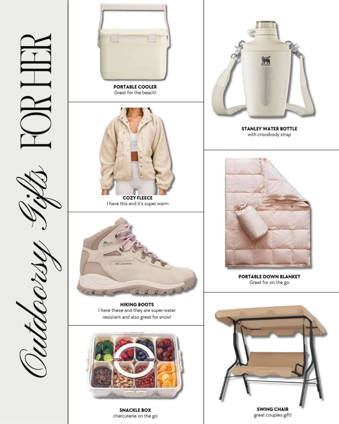 Gift ideas for her, gifts for the outdoorsy girl, outdoor gifts, stanley cup, camping gifts, travel gifts, gift for girlfriend, gift for wife, snackle box, charcuterie, womens gift guide, gifts for her, holiday gifts for women, teen gift ideas, hiking gifts, adventure gifts, nature lover, sporty gifts 

 

#LTKGiftGuide #LTKHoliday #LTKTravel