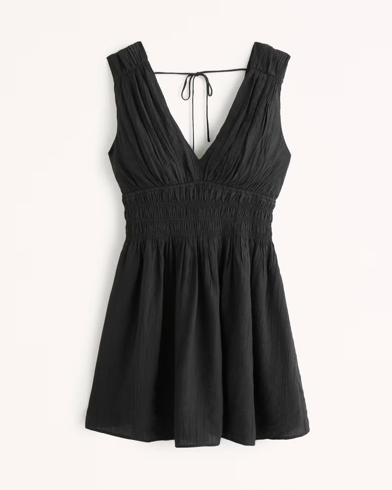 Women's Smocked Plunge Crinkle Mini Dress | Women's Clearance | Abercrombie.com | Abercrombie & Fitch (US)