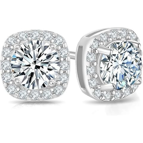 Anbamahong Moissanite Halo Earrings Lab Created Diamond 18K White Gold Plated 925 Sterling Silver... | Amazon (US)