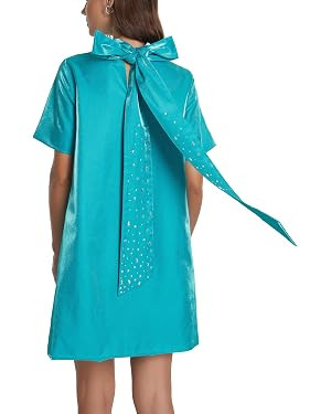 D-Sun Women Sparkly Rhinestone Mini Dress Short Sleeves Bow Cocktail Party Mock Neck A-Line Embel... | Amazon (US)