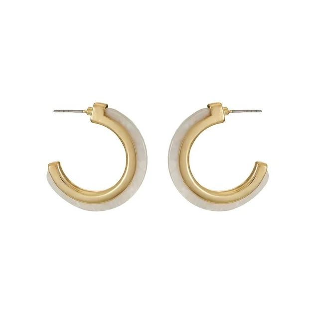 Time and Tru Women's Gold Tone Pearlized White Resin Hoop Earring, 1 Pair | Walmart (US)