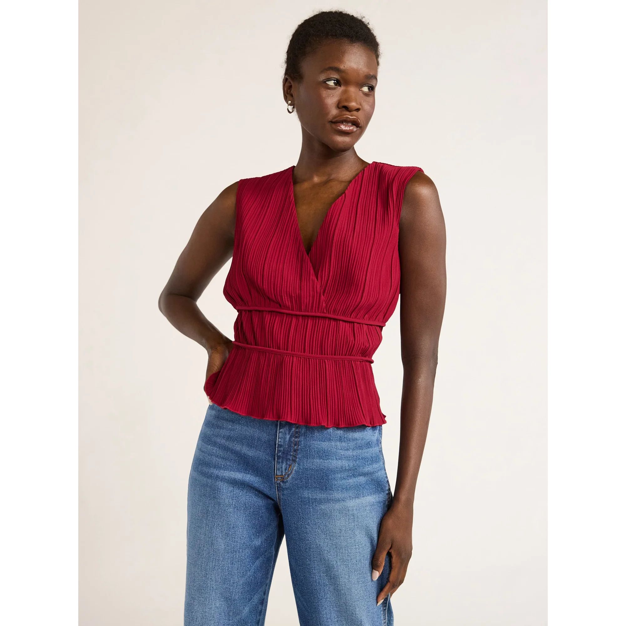 Scoop Women’s Sleeveless Pleated Top, Sizes XS-XXL | Walmart (US)